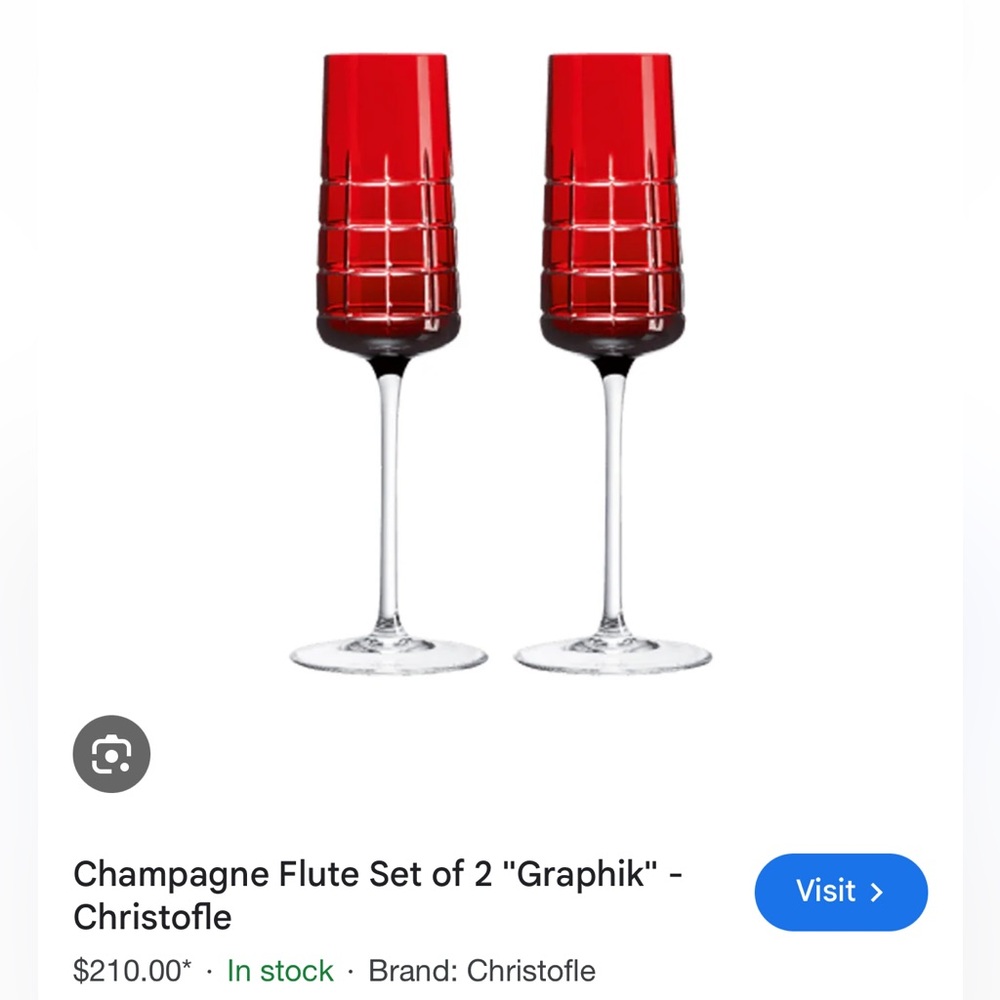 Christofle Crystal Graphik Set of 2 Champagne Flutes Christofle Red